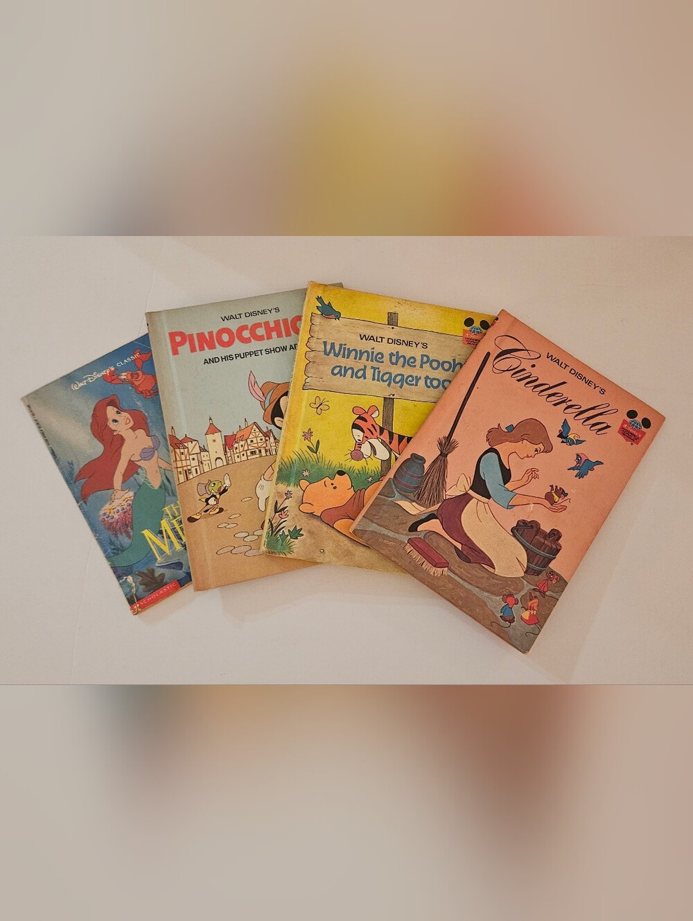Lot of 4 - Walt Disney Books 70s & 80s - Cinderella, Pinocchio, Pooh & Tigger